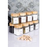 MODA OZY Etiketli Bambu Kapaklı 300 ml 12 Adet Kavanoz Ve 12 Adet Mini Baharat Kaşığı -24 Parça Baharat Seti