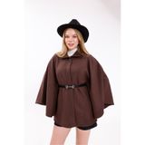 Moda Palmiss Kadın Acı Kahve Kemerli Oversize Kaşe Panço/ Yeni Sezon - Rahat Kalıp - Şık Günlük Kombin