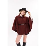 Moda Palmiss Kadın Bordo Kemerli Oversize Kaşe Panço/ Yeni Sezon - Rahat Kalıp - Şık Günlük Kombin