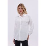 Moda Palmiss Kadın Oversize Beyaz Keten Karışımlı Uzun Kollu Basic Gömlek - Şık ve Rahat Günlük Kombin Parçası