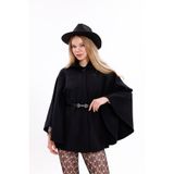 Moda Palmiss Kadın Siyah Kemerli Oversize Kaşe Panço/ Yeni Sezon - Rahat Kalıp - Şık Günlük Kombin