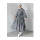 moda periy Kadın Modest Basic Boydan Düğmeli Yazlık Rahat Tarz Pötikare Tesettür Elbise