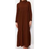 Moda Rahat Casual Günlük Crinkle Dokuma Dik Yaka Uzun Kol A-Line Maxi Boy Tesettür Elbise
