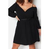 Moda Rahat Casual Günlük Terrycotton Dokuma Kruvaze Uzun Kol A-Line Mini Boy Büyük Beden Elbise