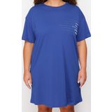 Moda Rahat Günlük Süprem Örme Bisiklet Yaka Kısa Kol T-Shirt Elbise Mini Boy Büyük Beden Elbise