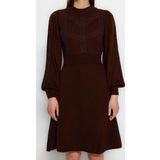 Moda Regular Business Tek Plaka Triko Bisiklet Yaka Uzun Kol A-Line Mini Boy Elbise