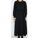 Moda Regular Casual Günlük 2 İplik Örme Bisiklet Yaka Uzun Kol Basic Maxi Boy Tesettür Elbise