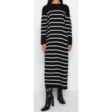 Moda Regular Casual Günlük Çift Plaka Triko Bisiklet Yaka Uzun Kol Shift Maxi Boy Tesettür Elbise