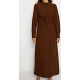 Moda Regular Casual Günlük Crinkle Dokuma Gömlek Yaka Uzun Kol Shift Maxi Boy Tesettür Elbise