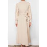 Moda Regular Casual Günlük Finike Dokuma Dik Yaka Uzun Kol Shift Maxi Boy Tesettür Elbise
