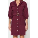 Moda Regular Casual Günlük Gabardin Dokuma Ceket Yaka Truvakar Kol Kol Gömlek Elbise Mini Boy Elbise