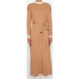 Moda Regular Casual Günlük Pike Triko Dik Yaka Uzun Kol Shift Maxi Boy Tesettür Elbise