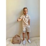 Moda Rüyası Erkek Çocuk Bej Polo Yaka Fermuarlı Tişört ve Keten Şort Ikili Takım - 11 - 12 Yaş - 01-Krem