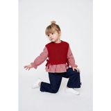 Moda Rüyası Kız Çocuk Kırmızı Örgü Süveterli Ekose Bluz ve Fiyonklu Ispanyol Paça Pantolon Takım - 7 - 8 Yaş - 12R-Bordo