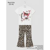 Moda Rüyası Kız Çocuk Leopar Desenli Ispanyol Paça Pantolon ve Baskılı Tişört Takım 13-14 Yaş - 13 - 14 Yaş - 0-Beyaz