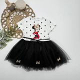 Moda Şahsenem 2-3-4 Yaş Puantiyeli Baskılı Kurdela Kuşaklı Astarlı Kız Bebek Tütü Elbisesi Siyah