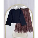 Moda Sindoma Basic Bluz Asimetrik Kesim Astarlı Şifon Etekli Takım Siyah-Bordo