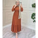 Moda Sindoma Kadın Eteği Volanlı Elbise Taba