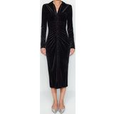 Moda Slim Casual Günlük Kadife Örme Polo Yaka Uzun Kol Bodycone Midi Boy Elbise