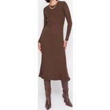 Moda Slim Casual Günlük Tek Plaka Triko Bisiklet Yaka Uzun Kol Bodycone Midi Boy Elbise
