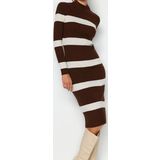 Moda Slim Casual Günlük Tek Plaka Triko Dik Yaka Uzun Kol Bodycone Midi Boy Elbise