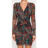 Moda Slim Casual Günlük Tül Örme Kruvaze Uzun Kol Bodycone Midi Boy Elbise