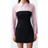 Moda Slim Gündüz Gece Finike Dokuma Gömlek Yaka Uzun Kol Bodycone Mini Boy Elbise