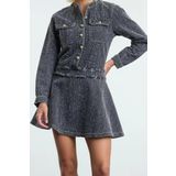 Moda Stil Denim Bisiklet Yaka Mini Boy Cep Detaylı Elbise