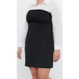 Moda Stil Fitted Gömlek Yaka Mini Boy Büyük Beden -Beyaz Bodycone Straplez Finike Gömlek Elbise