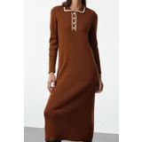 Moda Stil Fitted Polo Yaka Maxi Boy Tesettür Yakası Biyeli Triko Elbise
