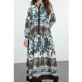 Moda Stil Relaxed Hakim Yaka Maxi Boy Tesettür Çiçekli Viskon Dokuma Elbise