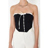 Moda Straplez Dokuma Regular Düz Desen Casual Günlük Crop Kolsuz Bluz