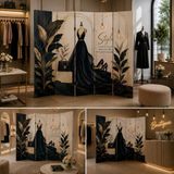 Moda Temalı Dekoratif Paravan – Butik Ve Giyinme Alanları İçin Şık Oda Bölücü 5 Kanat Yükseklik 180 X Genişlik 200 Çift Taraf Baskılı Vitrin