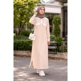 Moda Tesettür Uzun Elbise Bej – Cepli, Hakim Yakalı, Uzun Kollu, Günlük ve Şık Tesettür Elbise - 40