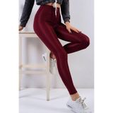 Moda Trend Kadın Slim Fit Yüksek Bel Parlak Disko Tayt, Bordo, M Beden