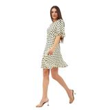 Moda Tuğram Krem Puantiye Desenli Volanlı Şifon Elbise Krem 38
