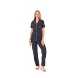 Moda Tuğram Lacivert Puantiyeli Viskon Pamuklu Biyeli Alt-Üst Pijama Takımı Lacivert 2XL