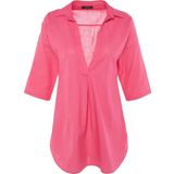 Moda Uzun Kollu V Yaka Mini Elbise Mavi Mini Dokuma %100 Pamuklu Plaj Elbisesi