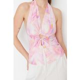 Moda V Yaka Örme Regular Soyut Desen Şık gece Crop Kolsuz Bluz