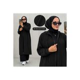 MODA VEDAT Kadın Çilek Kumaş Boydan Fermuarlı Tunik -500 SİYAH