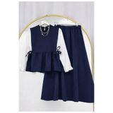 MODA VEDAT Kadın Kolları Fırfırlı Gömlek Detaylı Bluz Etekli Takım -0550 ( gömlek ürüne bitişik )