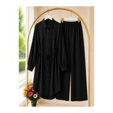 MODA VEDAT Kadın Uzun Tunik Detaylı Pantolon Takım -0500 (tunik 120 cm pantolon 100 cm )