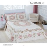 Moda Voce Moda Voce Gül Bahçesi Çift Kişilik Jakarlı Dokuma Yatak Örtüsü 260 X 260 Cm - Krem - Pudra