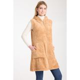MODA VUSLAT Kadın Camel Rengi Fermuarlı Polar Yelek