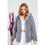 MODA VUSLAT Kadın Gri Fermuarlı Polar Hırka