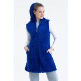 MODA VUSLAT Kadın Saks Mavisi Uzun Fermuarlı Polar Yelek