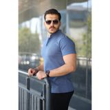 moda wanilia Erkek Hakim Yaka Dokuma Pamuklu Kumaş Kısa Kollu Tişört