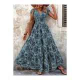 moda wanilia Kadın Kısa Kollu Kruvaze Yaka Beli Lastikli Süprem Maksi Boy Elbise