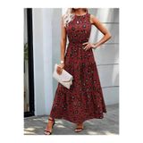 moda wanilia Kadın Kolsuz Bisiklet Yaka Beli Lastikli Desenli Süprem Elbise