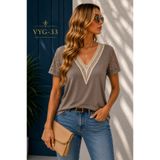 moda wanilia Şıklığın En Rahat Hali - Kadın Dantel Detaylı V Yaka Viskon Bluz | VYG-33